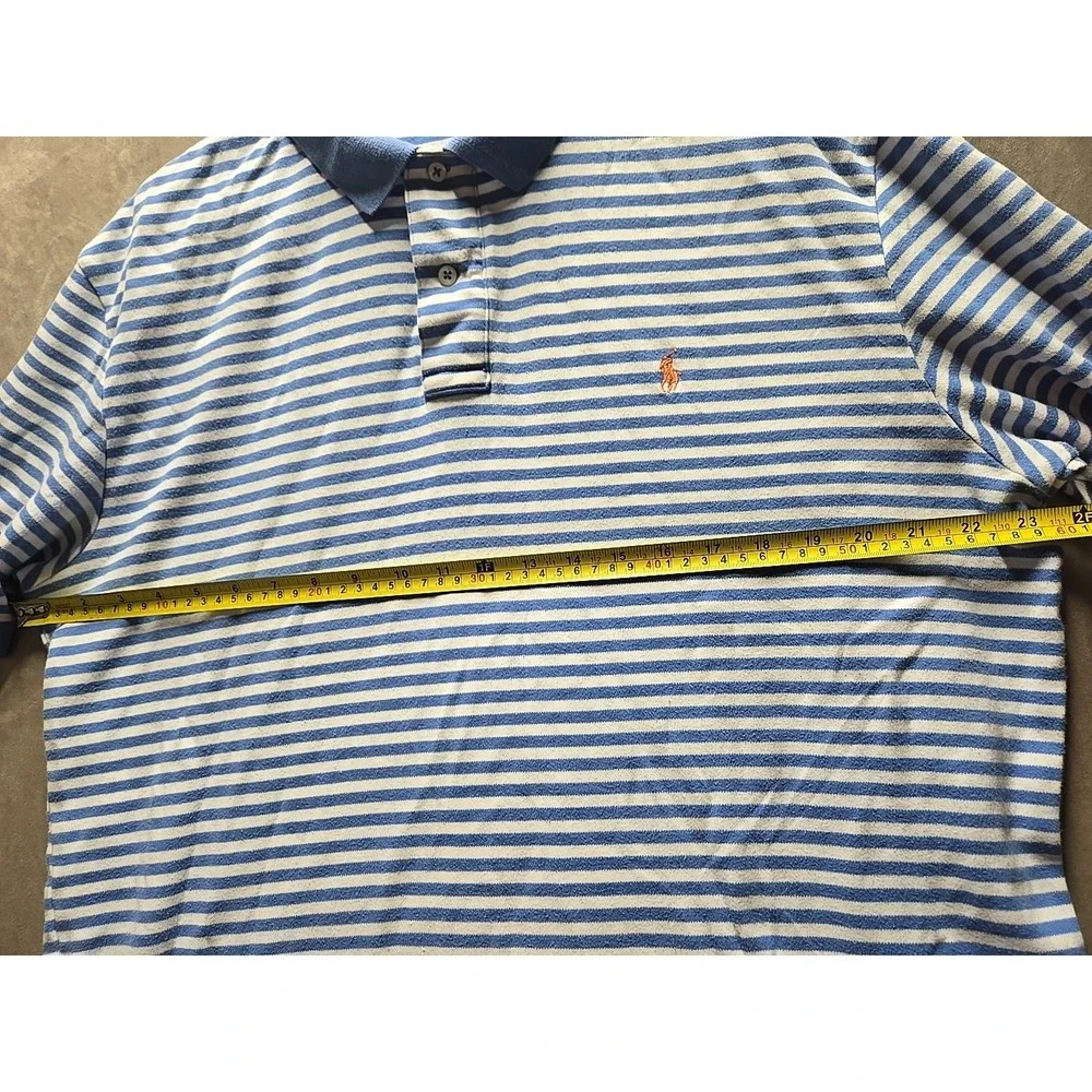 Polo Ralph Lauren Shirt Mens Size Large Blue Striped Short‎ Sleeve Orange Pony
